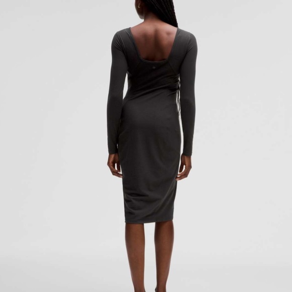 Lululemon Ribbed Nulu Scoop-Back Long-Sleeve Dress (Size 6) in Black - Picture 2 of 7